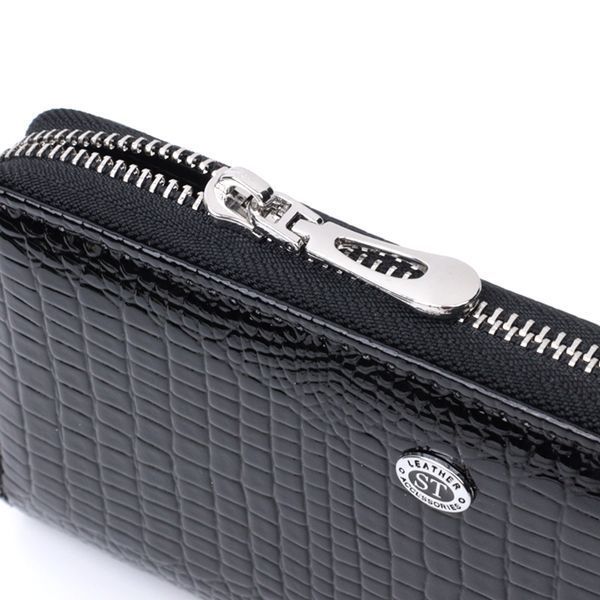 Лакований жіночий гаманець на блискавці із натуральної шкіри ST Leather 22678 Чорний 22678 фото