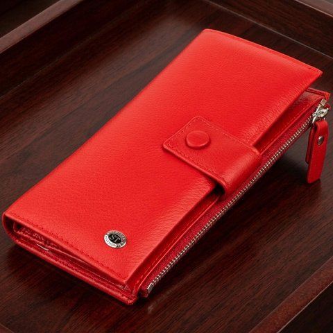 Оригінальний гаманець шкіряний жіночий на хлястику з кнопкою ST Leather 19281 Червоний 19281 фото