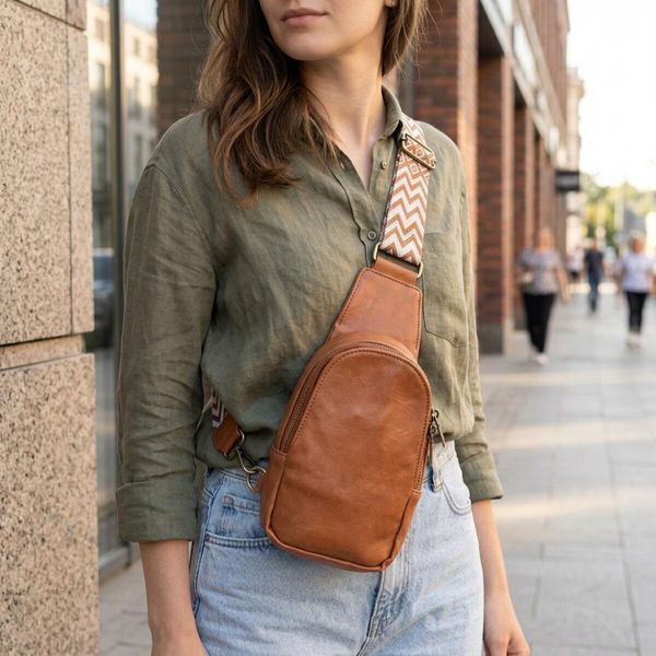 Цікава сумка через плече в модному кольорі з екошкіри Vintage 22793 Рудий 22793 фото