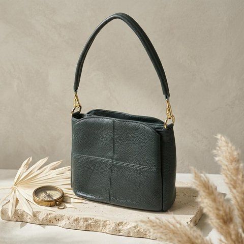 Шкіряна сумка для жінок з трьома відділеннями Vintage 22977 Зелений 22977 фото