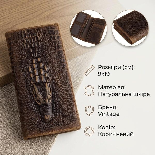 Купюрник чоловічий Vintage 14381 шкіряний Коричневий 14381 фото