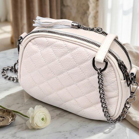 Жіноча стьобана сумка з м'якої натуральної шкіри Vintage 22326 Біла 22326 фото
