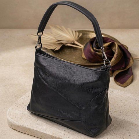 Невелика жіноча сумка з двома ремінцями з натуральної шкіри Vintage 23014 Чорний 23014 фото