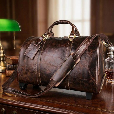 Шкіряна дорожня сумка на колесах для подорожей та відряджень Vintage 14254 Коричнева 14254 фото